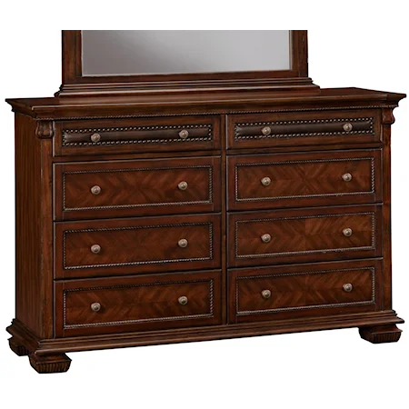 8 Drawer Traditional Dresser with Felt Lined Top Drawers